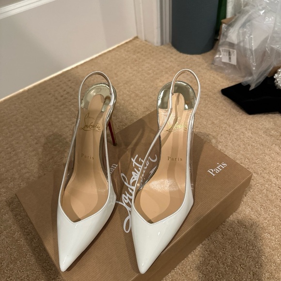 Christian Louboutin White Patent PVC Slingback Heels - Picture 6 of 8